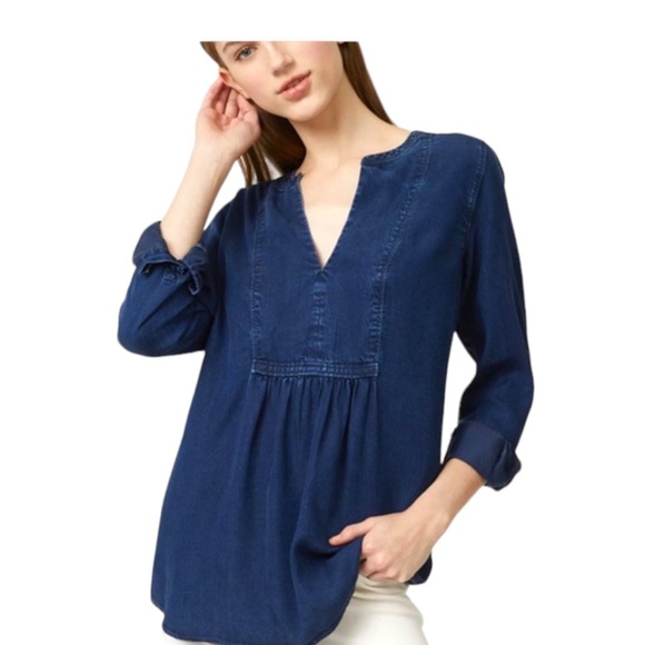 Loft The Softened Dark Blue Chambray top. Size S. - Picture 1 of 10
